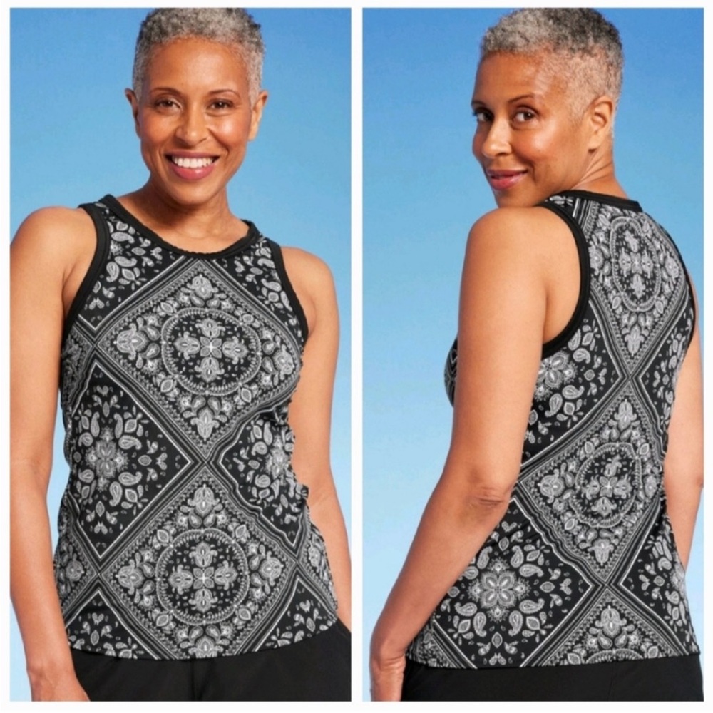 NWT Lands' End Black and White Patterned Tankini Top